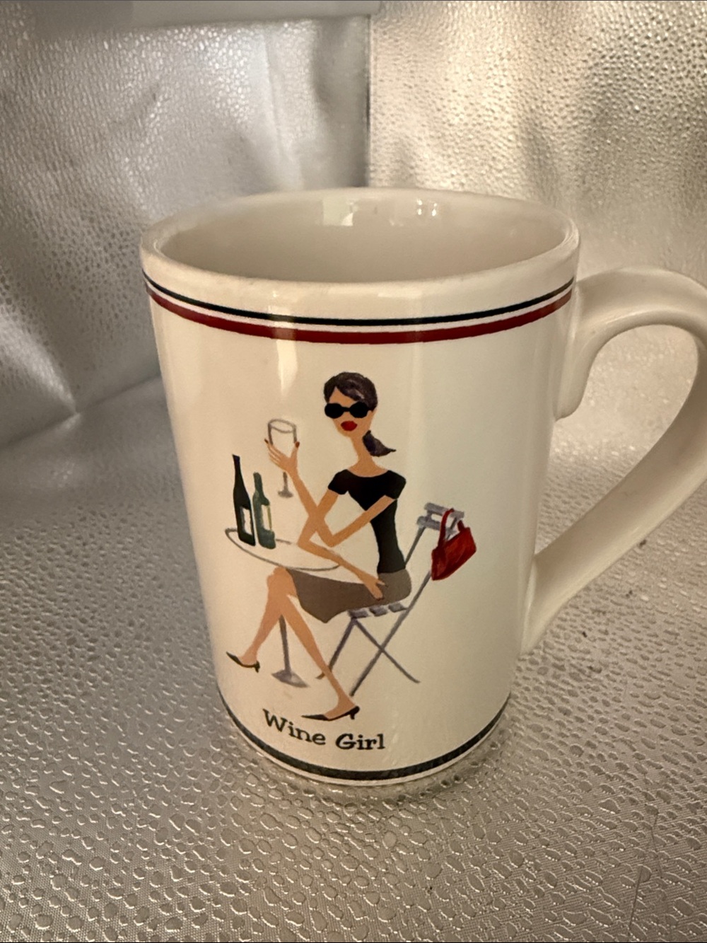 Wine Girl Ceramic Coffee Mug - White with Red & Black Accents